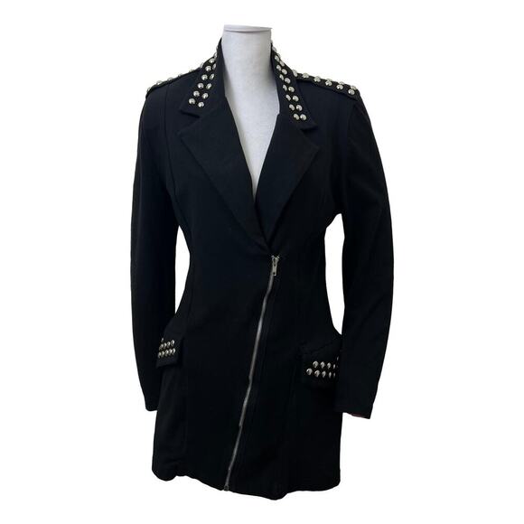 Vintage Dresses & Skirts - Vintage PG Collections Blazer Mini Dress Black Studded Moto & Military Body Con